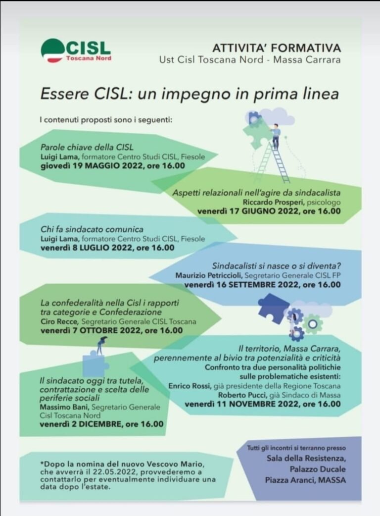 Cisl Toscana Nord - Massa Carrara: parte oggi il tour formativo - cisl toscana nord, sindacato