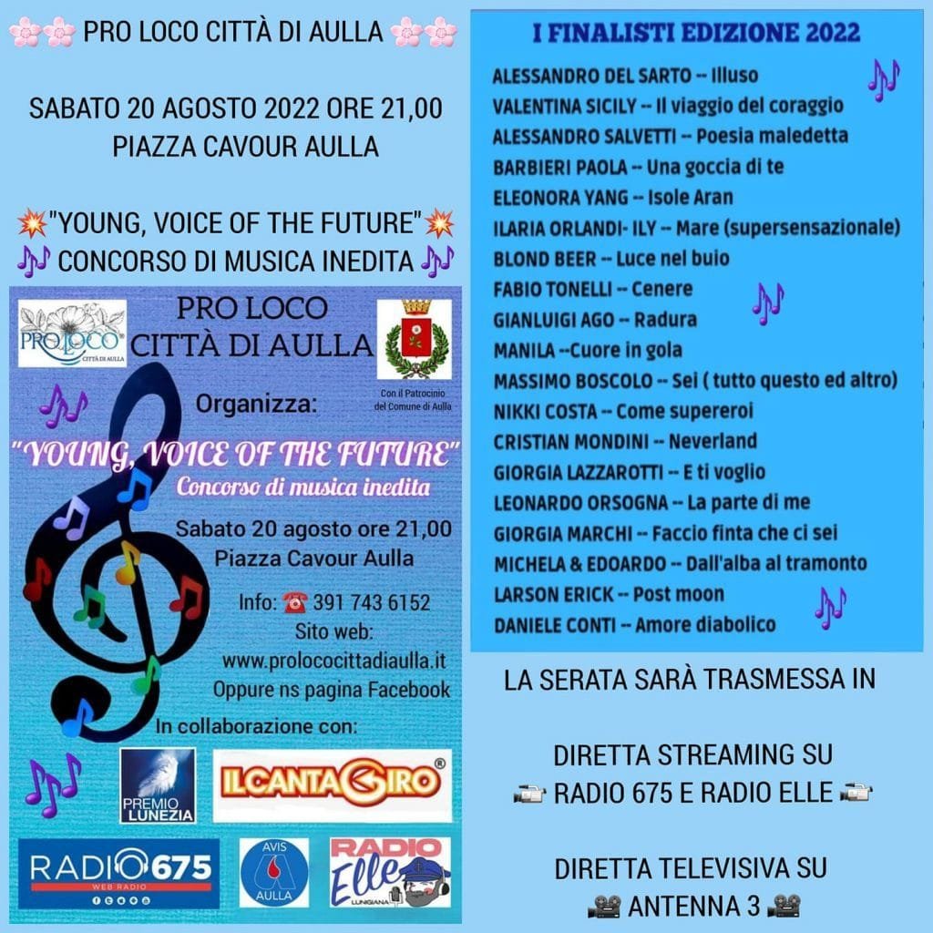 Aulla: sabato 20 agosto in piazza Cavour torna "Young, Voice of the Future" - Aulla, Concorso