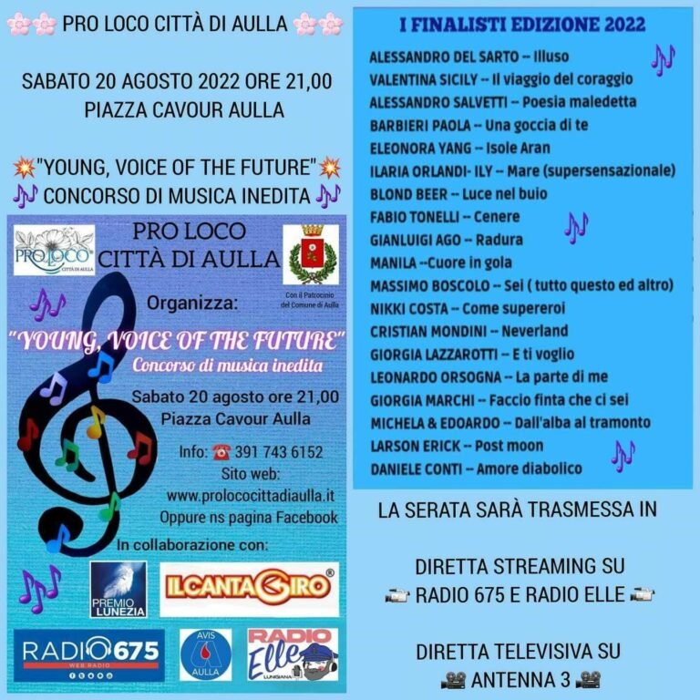 Aulla: sabato 20 agosto in piazza Cavour torna "Young, Voice of the Future" - Lunigiana