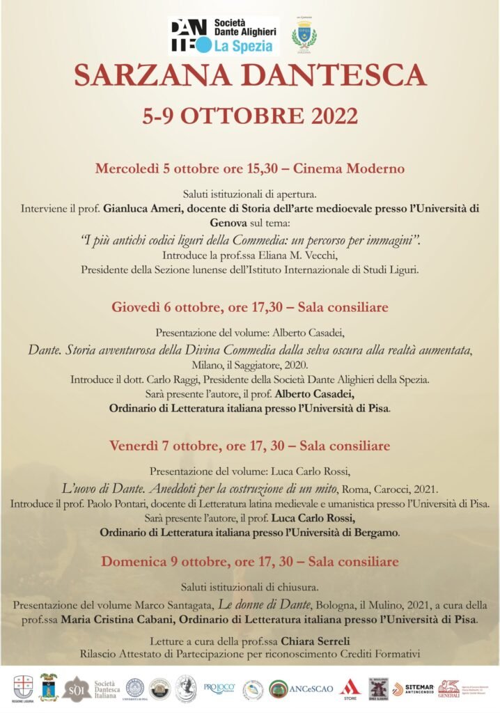Sarzana Dantesca: da mercoledì 5 a domenica 9 ottobre settima edizione della rassegna dedicata al Sommo Poeta - sarzana dantesca
