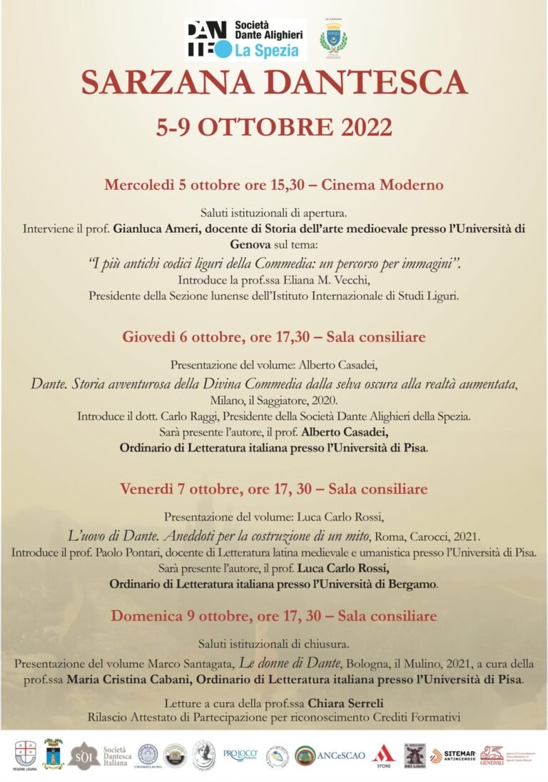 Sarzana Dantesca: da mercoledì 5 a domenica 9 ottobre settima edizione della rassegna dedicata al Sommo Poeta - sarzana dantesca