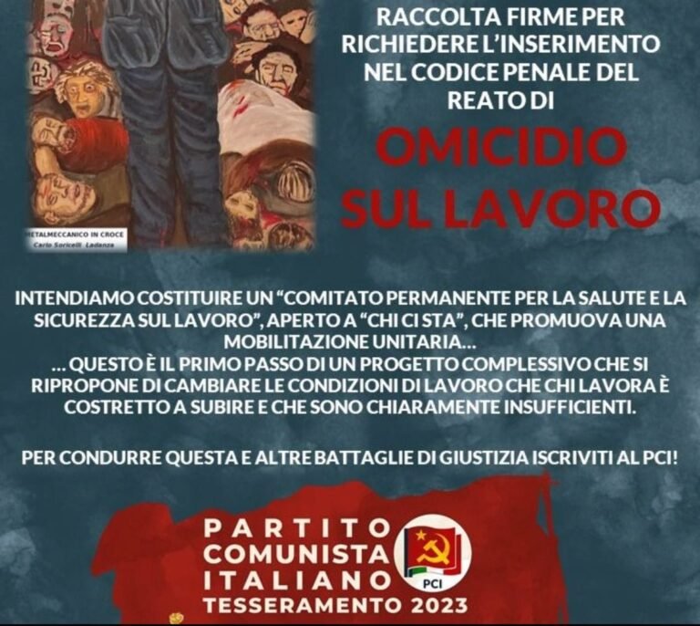 PCI: raccolta firme per adesione al comitato per la salute e sicurezza sul lavoro - lavoro, pci