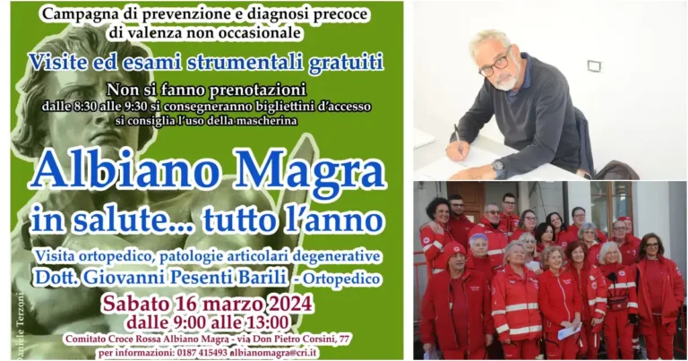 Sabato ad Albiano Magra nella sede della Croce Rossa  inizia “Albiano in salute tutto l’anno” con le visite ortopediche - albiano magra, salute
