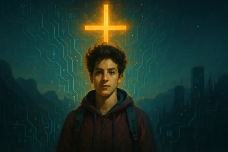 Codice e santità: Carlo Acutis e la fede tra i bit Immagine di Carlo Acutis generata dall'intelligenza artificiale