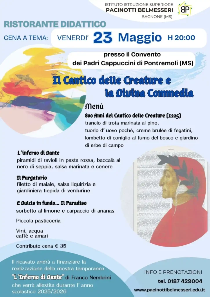 Cena dantesca a Pontremoli per celebrare Dante Alighieri e il Cantico delle Creature – Immagine dell'articolo Cena dantesca a Pontremoli per celebrare Dante Alighieri e il Cantico delle Creature - cantico delle creature, cena