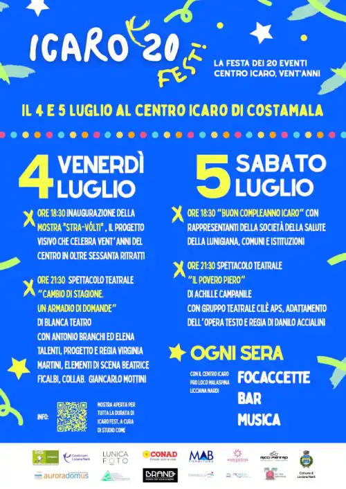 Arriva Icaro Fest, due giorni di mostre, incontri, musica e teatro – Immagine dell'articolo Arriva Icaro Fest, due giorni di mostre, incontri, musica e teatro - 20 anni, festa