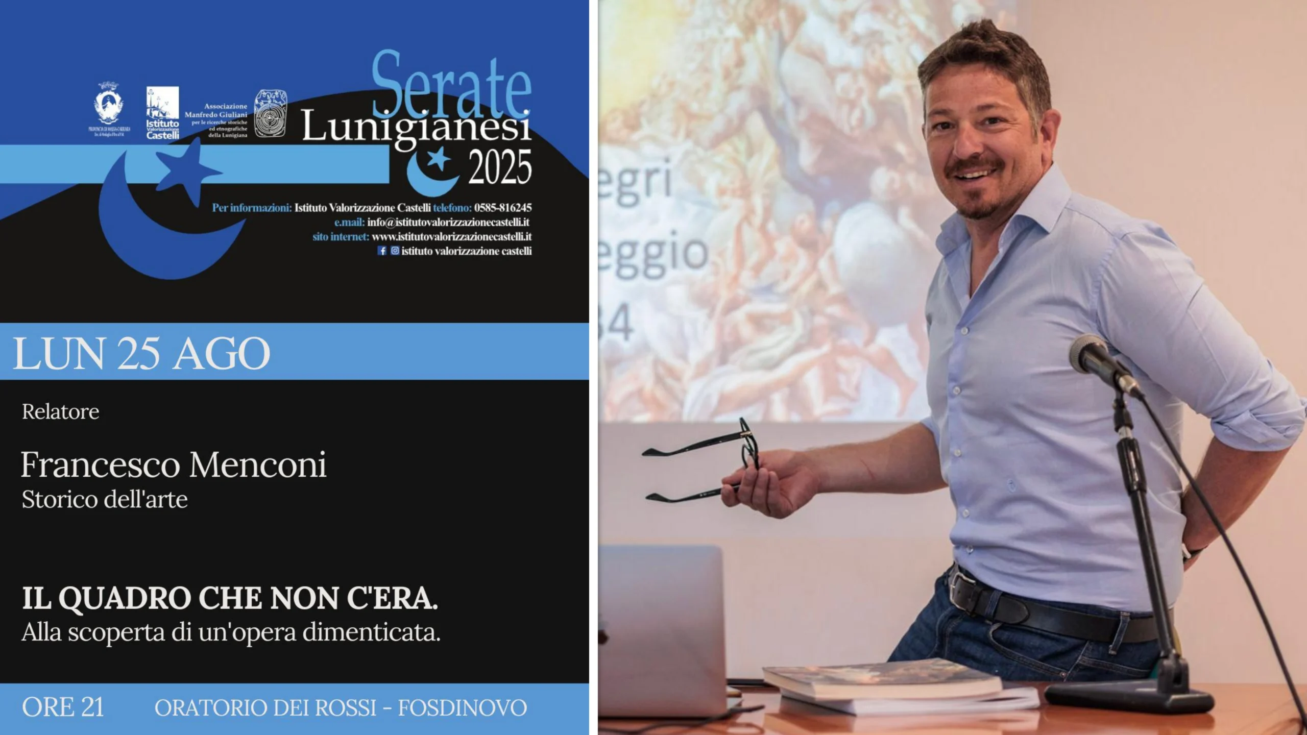 Lo storico dell’arte Francesco Menconi lunedì sera a Fosdinovo