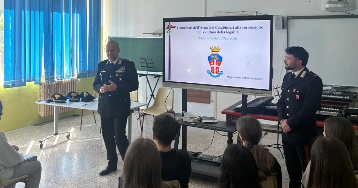 Carabinieri spiegano legalità e cyberbullismo a studenti di Massa Carrara e Lunigiana durante incontro scolastico 2026