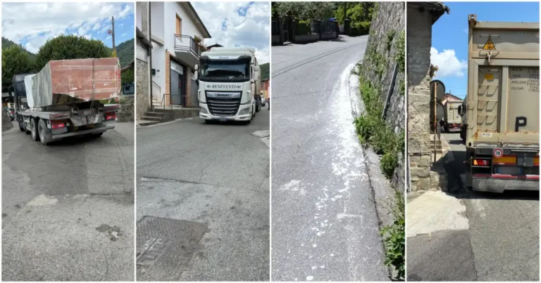 Traffico pesante a Casola: TIR sui marciapiedi, rischio per chiese e salute - Lunigiana