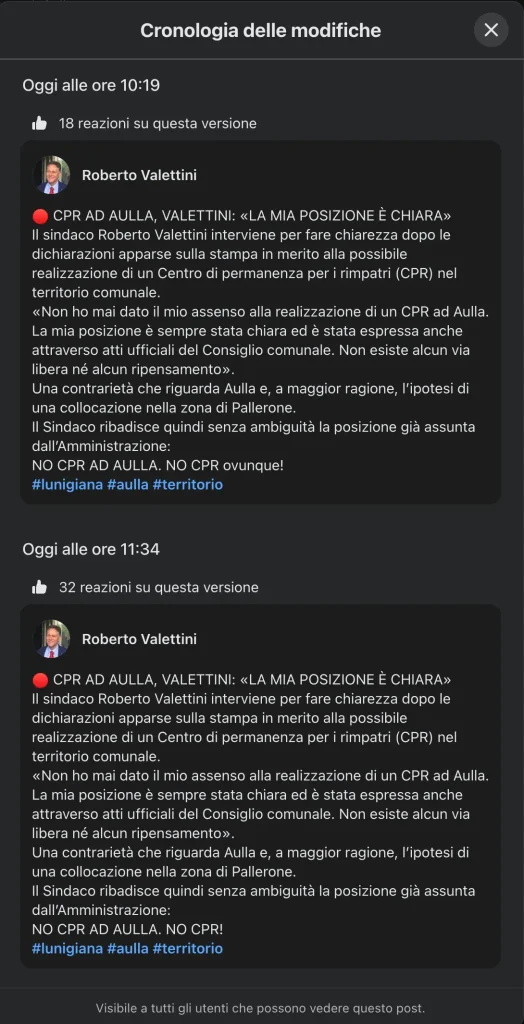 Valettini scrive "no ai CPR ovunque", Barabotti chiede la rettifica: il post cambia in 75 minuti – Immagine dell'articolo Valettini scrive "no ai CPR ovunque", Barabotti chiede la rettifica: il post cambia in 75 minuti - Aulla, barabotti.